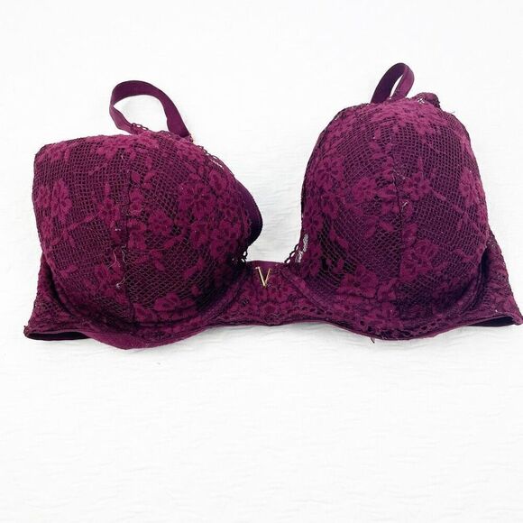 BUY 1 GET 1 FREE Victorias Secret plunge 36dd maroon purple wine lace bra - Picture 1 of 16